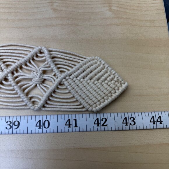 Vintage Tan Macrame Belt With Wooden Beads & Round Buckle Handmade Lightweight - Picture 5 of 5